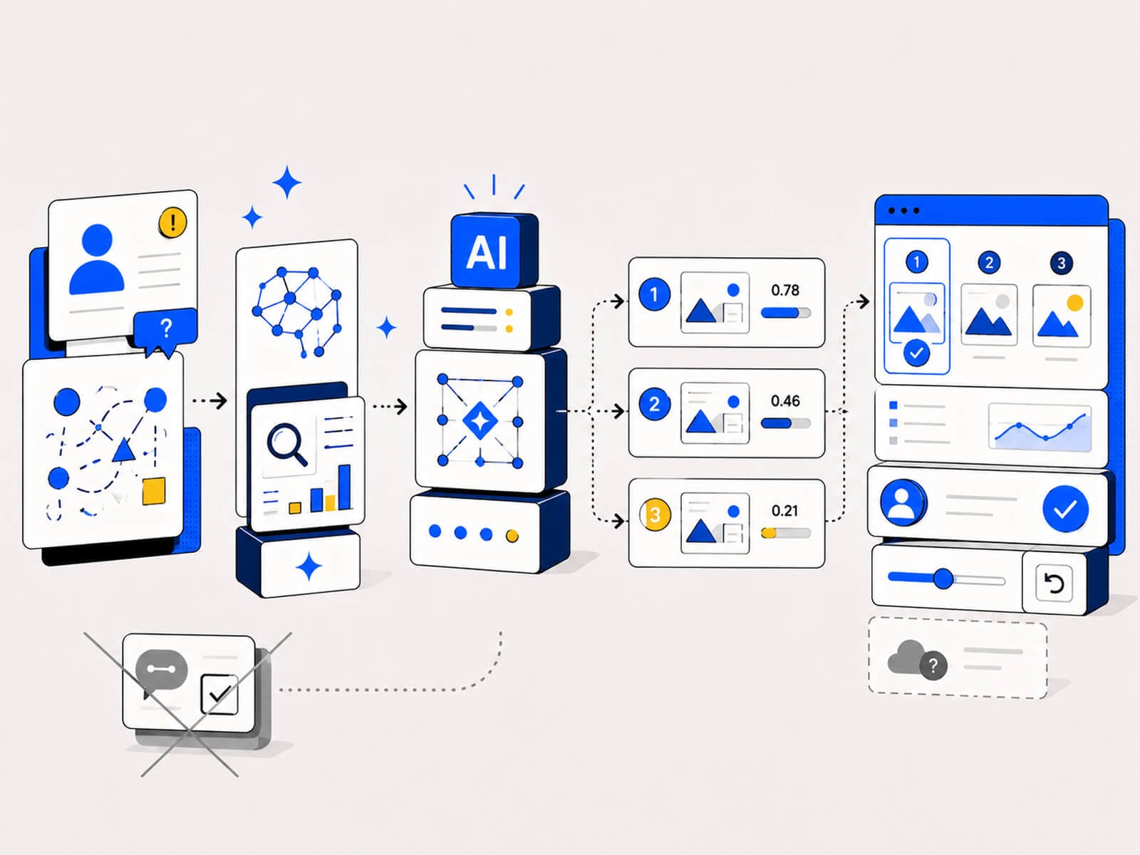 A product interface showing an AI confidence indicator and suggested result