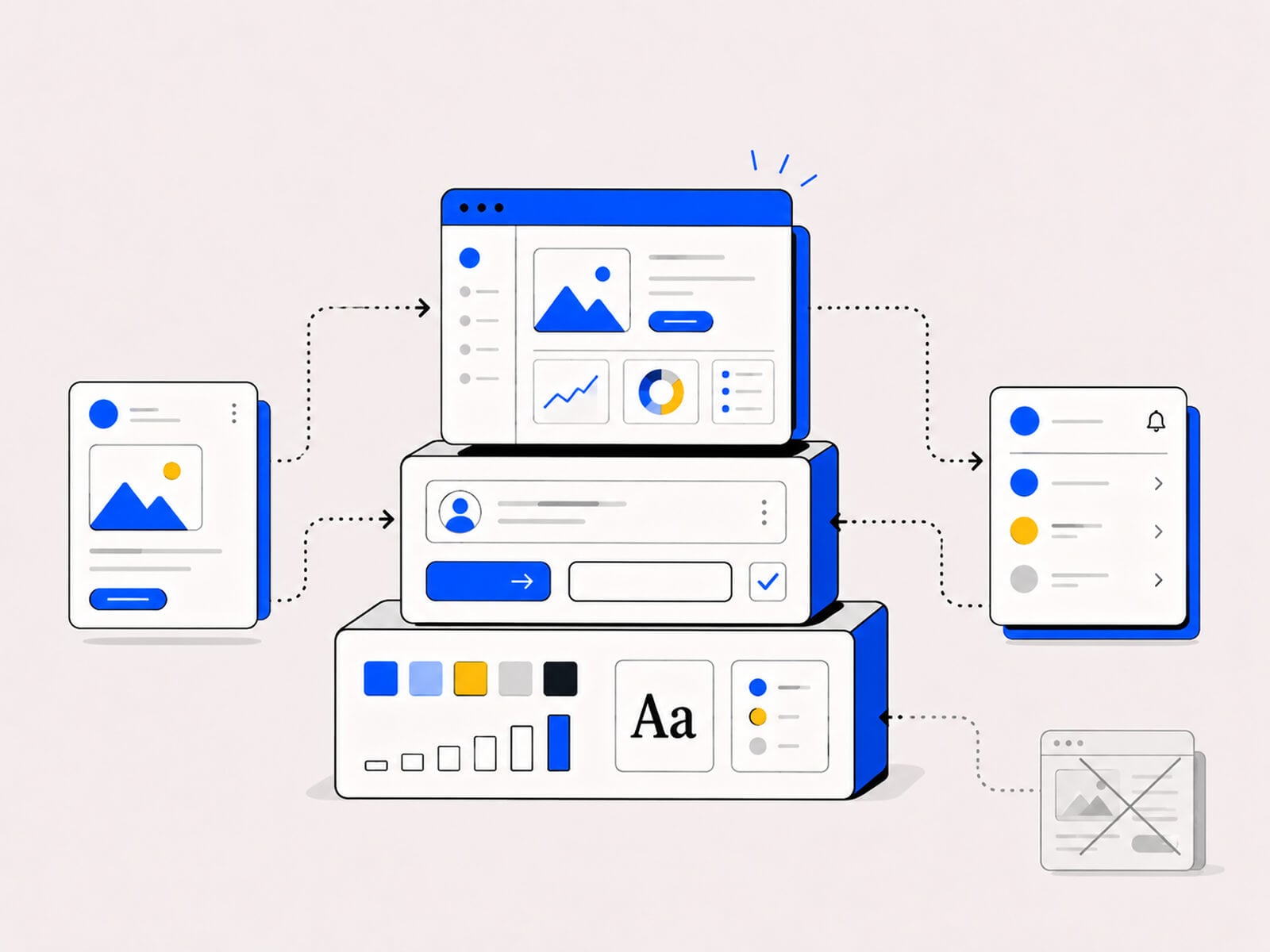A Figma design system file showing component variants and design tokens