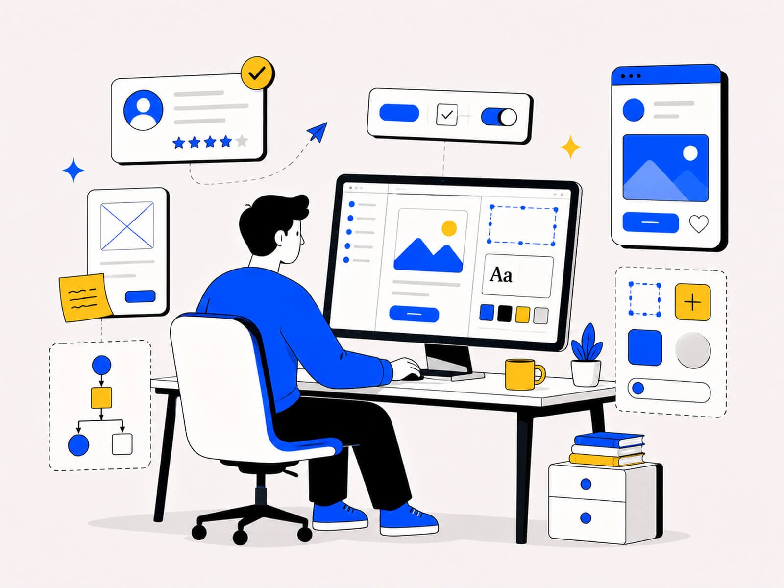 A founder reviewing a product designer portfolio on a laptop