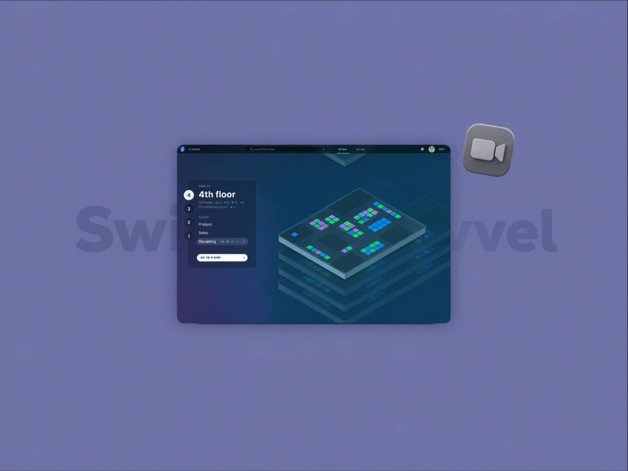 Swivel virtual office 3D floor plan mockup
